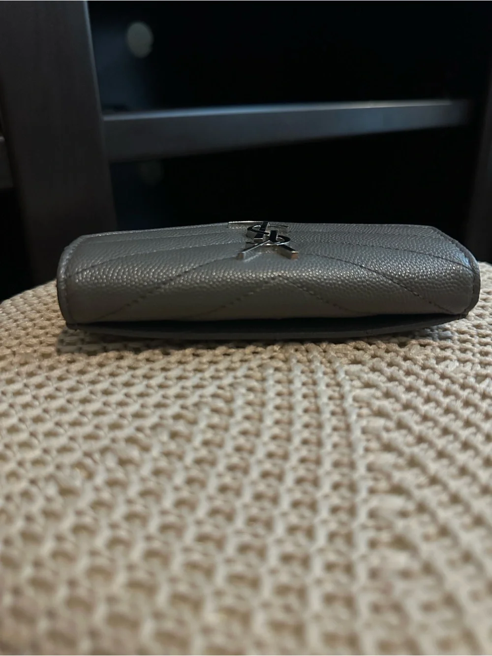 Authentic Saint Laurent Gray Quilted Leather Wallet with Silver YSL Emblem - Picture 9 of 14